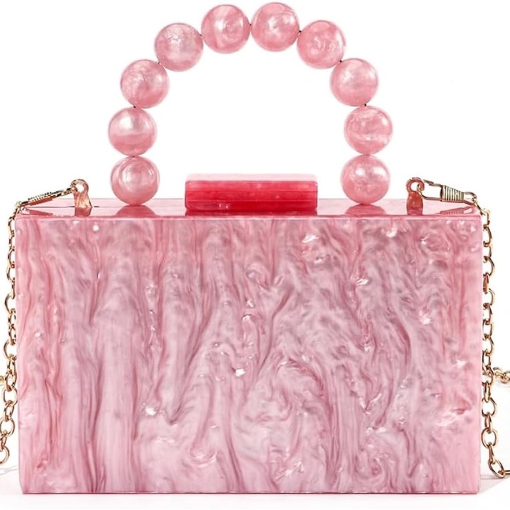 Pink Marble Handbag with Beaded Handle